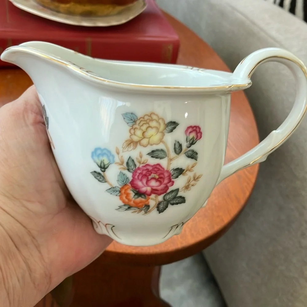 Vintage Charm Crest Mayfair Creamer Floral Gold trim Footed Porcelain Japan